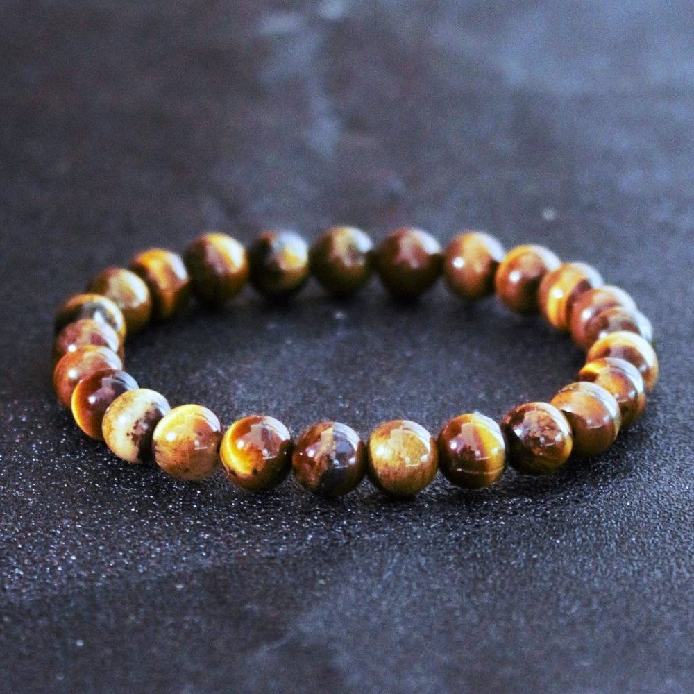 Natural 8mm Tiger's Eye Stone Beaded Bracelet